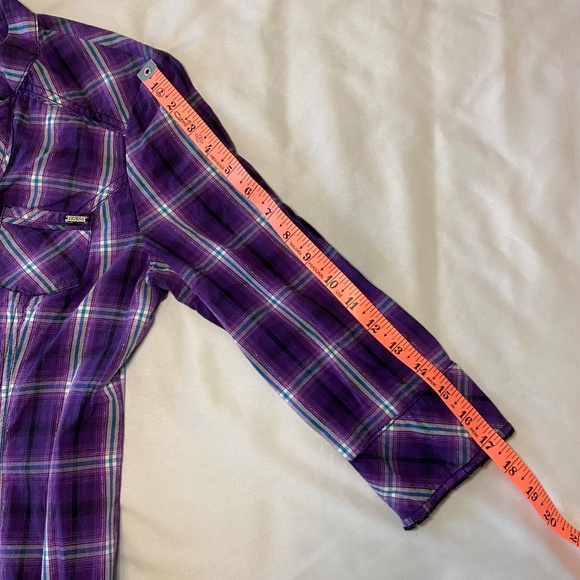 Guess Purple‎ Plaid Button Down Shirt 3/4 Sleeve  M - Picture 10 of 11
